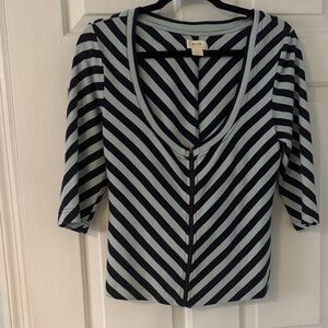 Anthropology Maeve Diagonal Striped Navy and Light Blue zippered Top